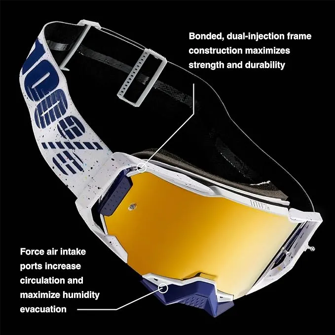 100% Armega MX Offroad Goggles Sarcelle w/Mirror Silver Lens