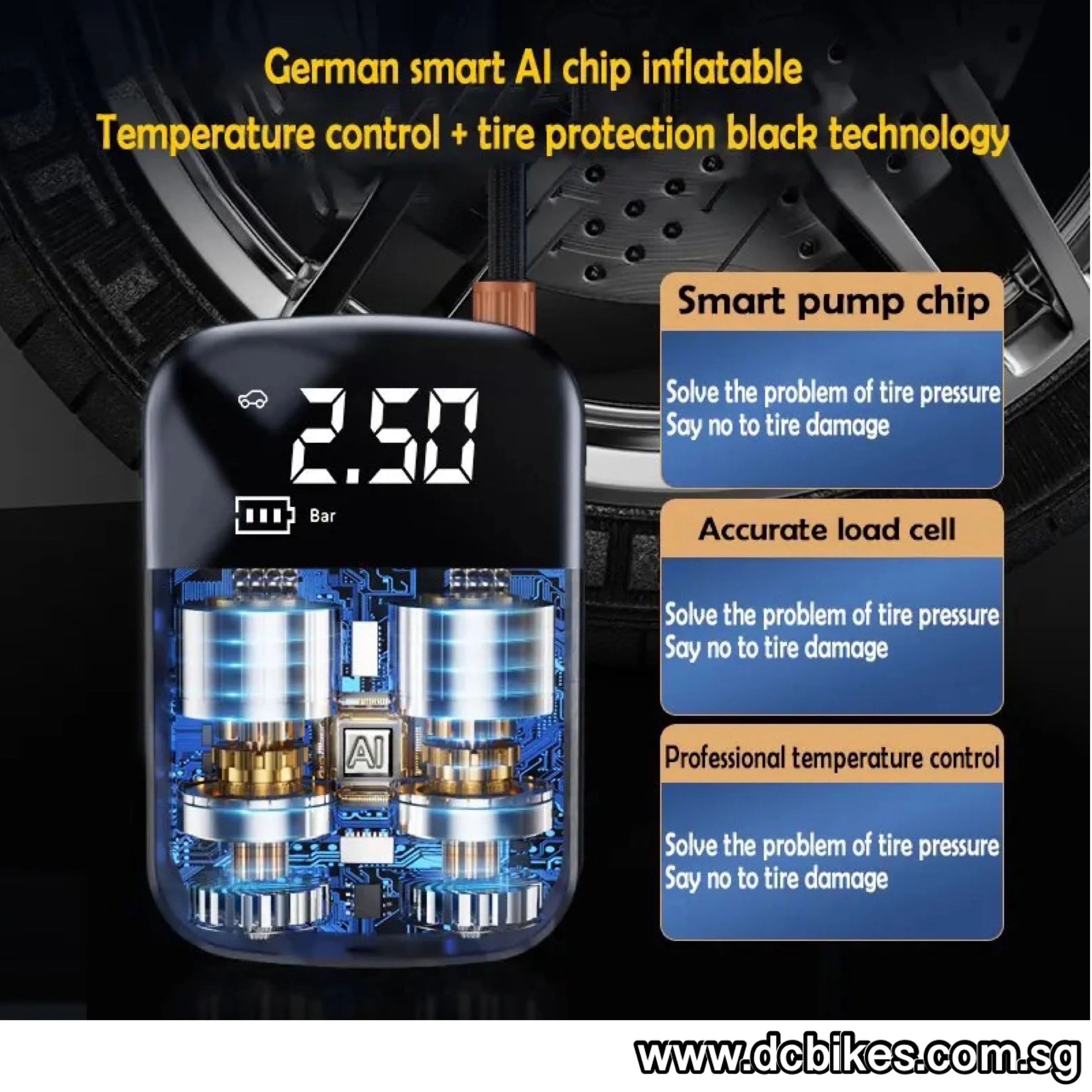 100w USB Rechargeable 150psi Wireless Portable Presta | Schrader Electric Pump