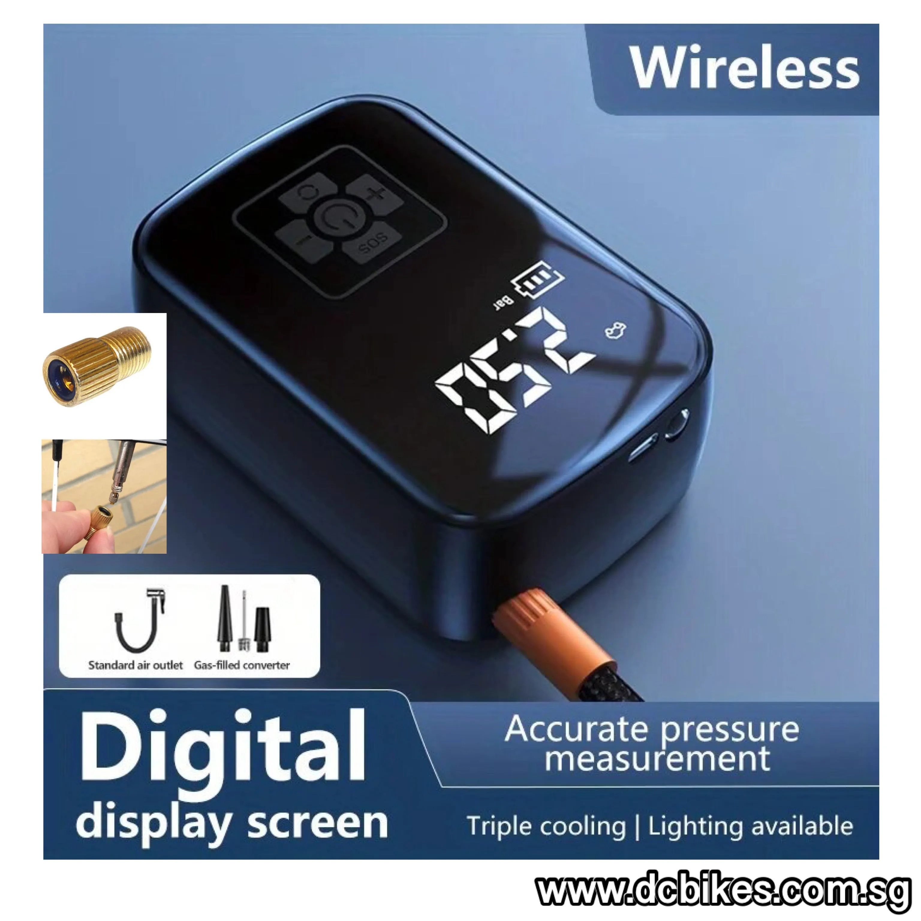 100w USB Rechargeable 150psi Wireless Portable Presta | Schrader Electric Pump