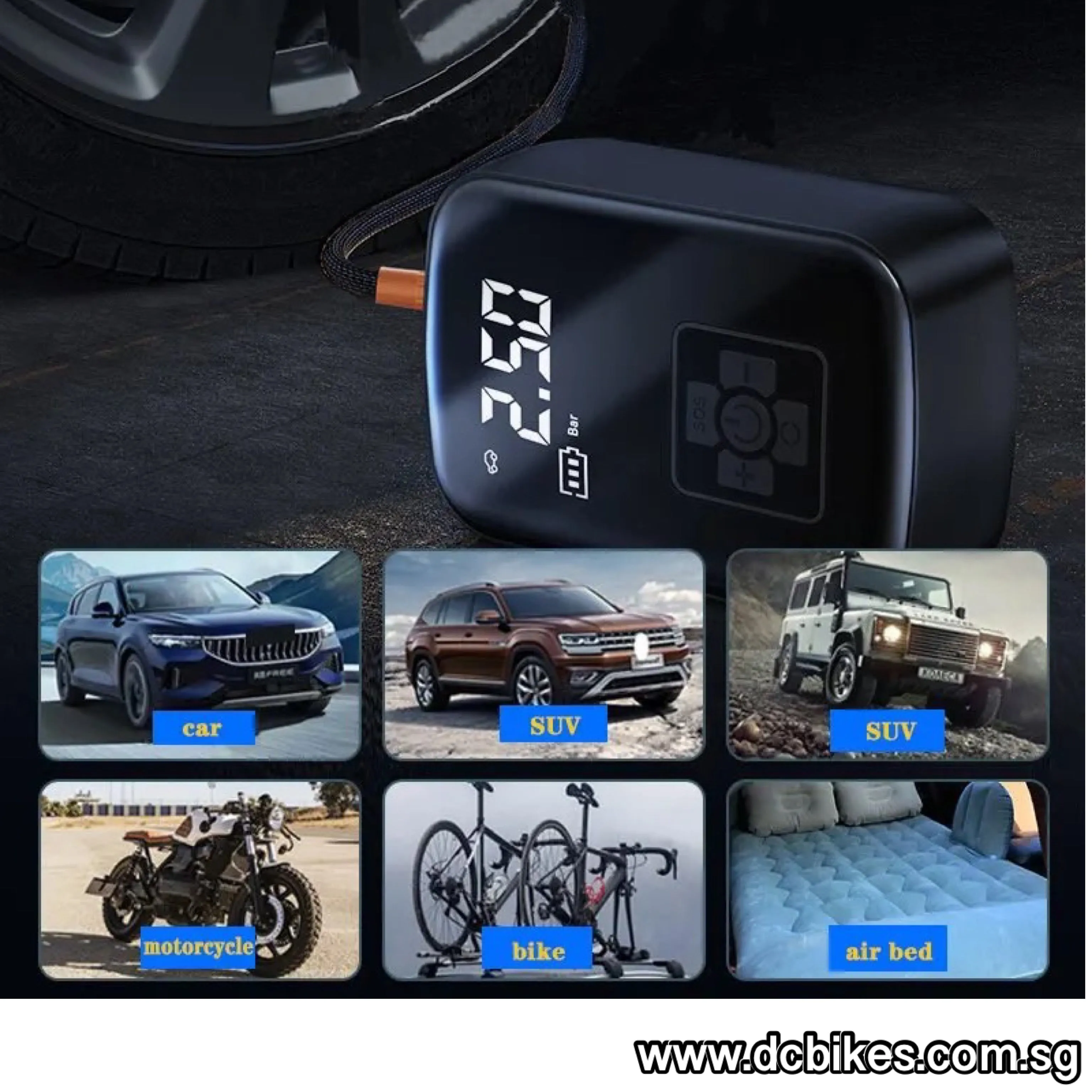 100w USB Rechargeable 150psi Wireless Portable Presta | Schrader Electric Pump
