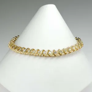 14K Yellow Gold 2.20ctw Round Diamond Accented 7.5" "S" Link Tennis Bracelet