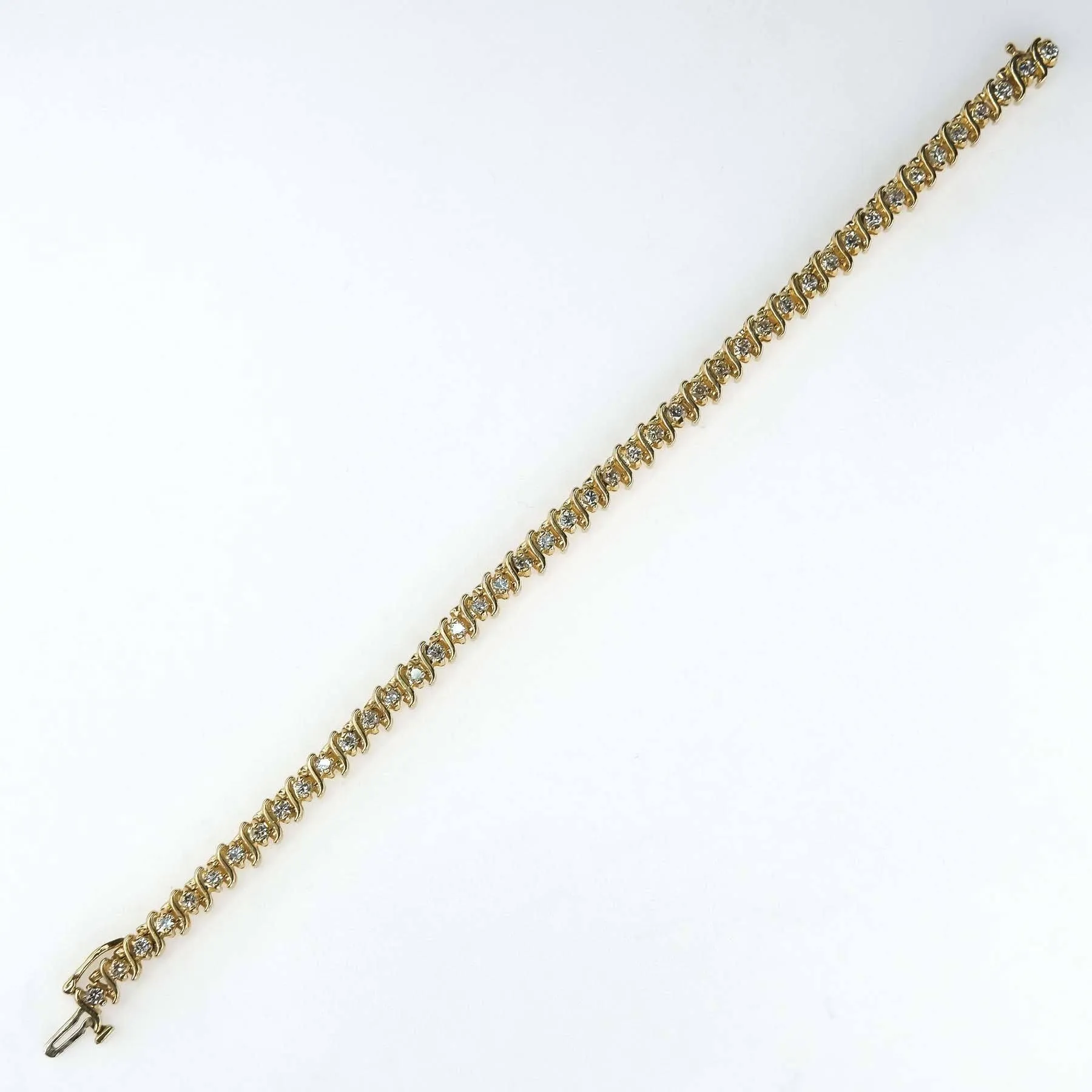 14K Yellow Gold 2.20ctw Round Diamond Accented 7.5" "S" Link Tennis Bracelet