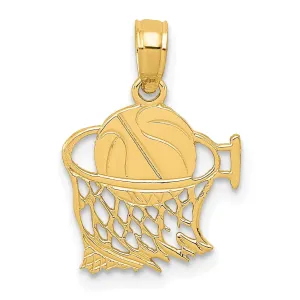 14k Yellow Gold Basketball in Net Charm Pendant