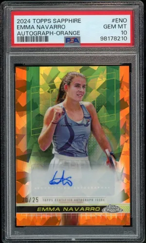 2024 Topps Chrome Sapphire Tennis Orange /25 Emma Navarro Auto PSA 10 GEM MINT