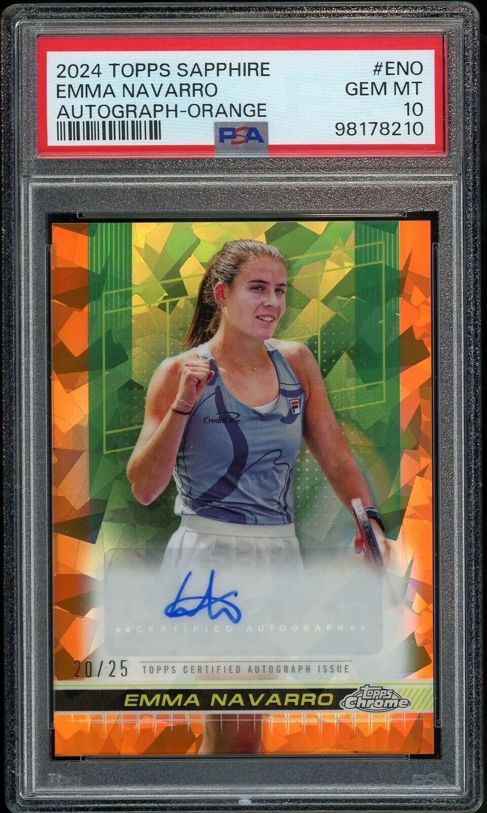 2024 Topps Chrome Sapphire Tennis Orange /25 Emma Navarro Auto PSA 10 GEM MINT