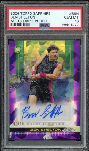 2024 Topps Chrome Sapphire Tennis Purple /10 Ben Shelton Auto RC PSA 10 GEM MINT