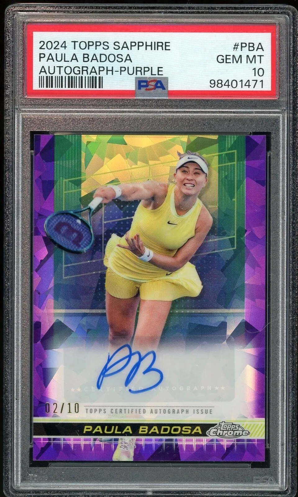 2024 Topps Chrome Sapphire Tennis Purple /10 #PBA Paula Badosa Auto PSA 10 GEM MINT