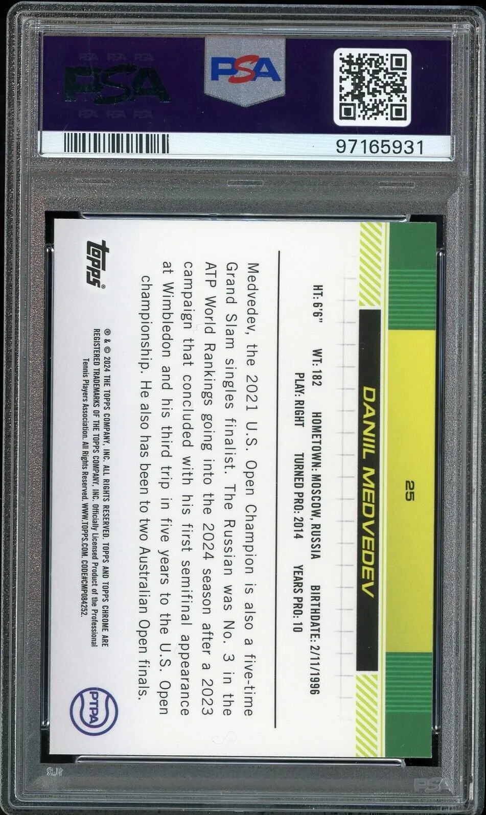 2024 Topps Chrome Tennis #25 Daniil Medvedev RC 1st PSA 10 GEM MINT