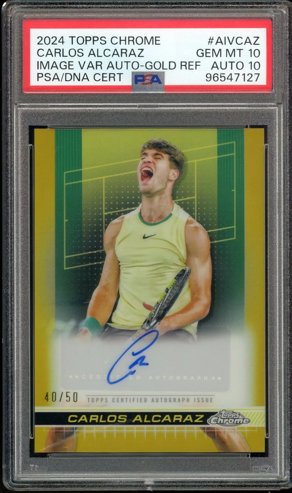 2024 Topps Chrome Tennis Gold /50 Carlos Alcaraz Variation Auto PSA 10/10