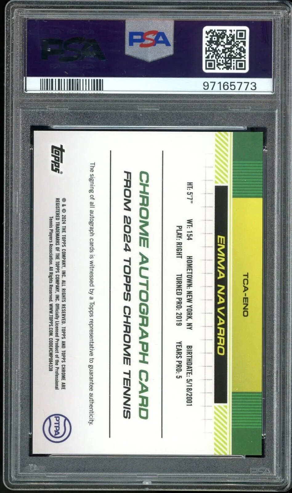2024 Topps Chrome Tennis #TCAENO Emma Navarro RC Auto PSA 10 GEM MINT