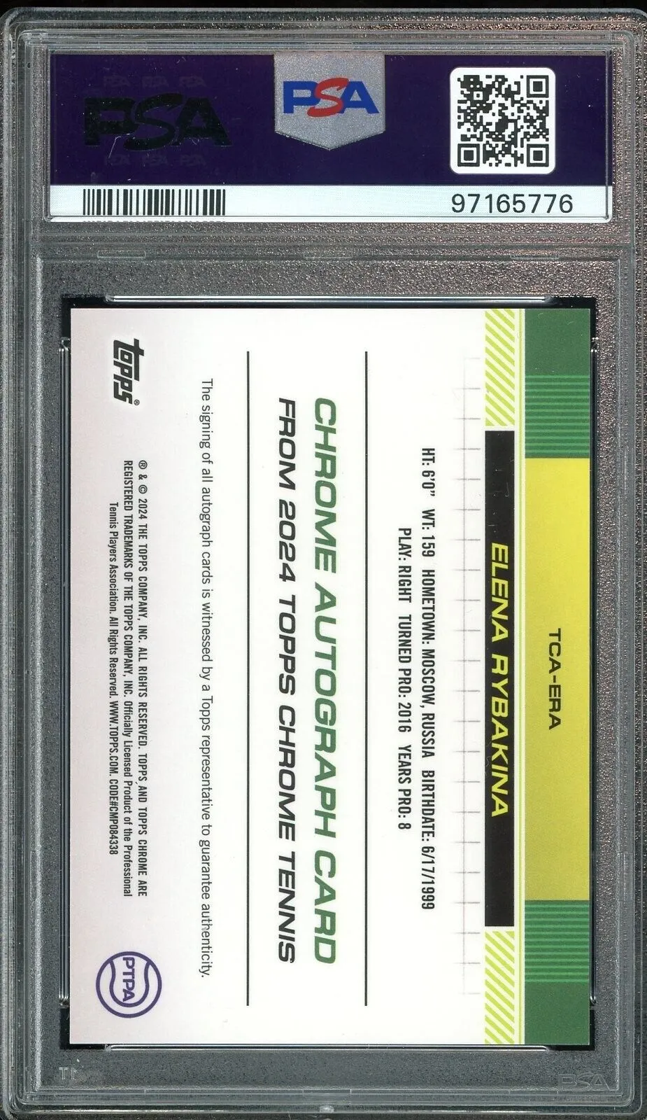 2024 Topps Chrome Tennis #TCAERA Elena Rybakina RC Auto PSA 10 GEM MINT