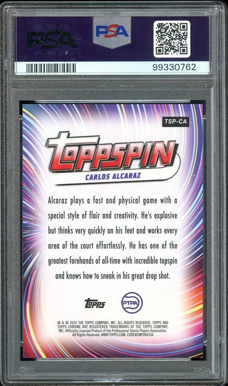 2024 Topps Chrome Tennis Toppspin SSP Case Hit Carlos Alcaraz RC PSA 10 GEM MINT