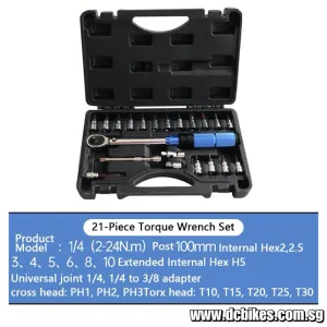 21 in 1 Professional 2nm-24nm Torque Wrench   Allen | Star Key Hex Tool Socket Bits Set Kit Box 1/4"