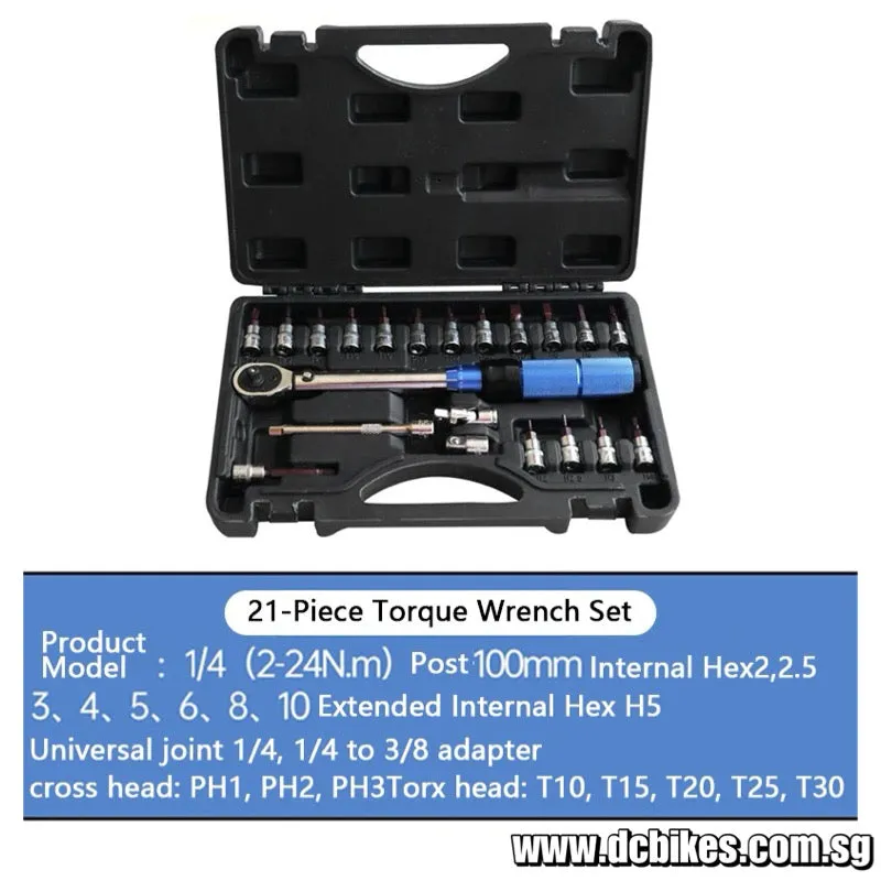 21 in 1 Professional 2nm-24nm Torque Wrench   Allen | Star Key Hex Tool Socket Bits Set Kit Box 1/4"