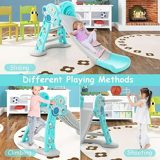 3-in-1 First Folding Slide | Garden Climber Slide Set & Basketball Hoop | Blue | 18m 