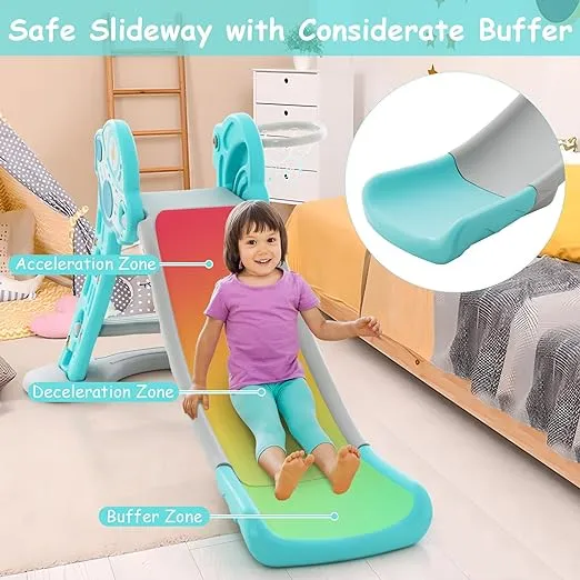 3-in-1 First Folding Slide | Garden Climber Slide Set & Basketball Hoop | Blue | 18m 