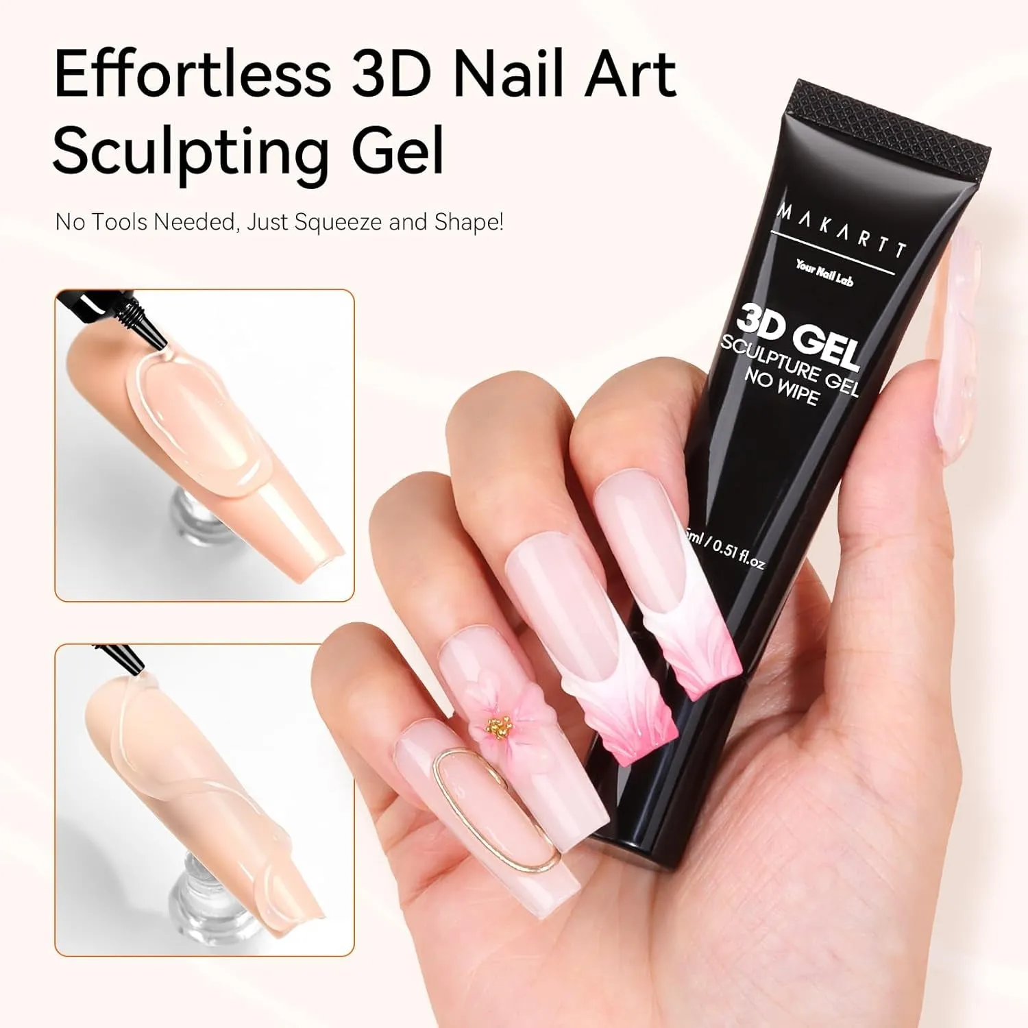3D Nail Gel - Nail Art Sculpting Gel Nail Glue 15G No Wipe Clear Gel Polish for Nail Designs DIY Nail Art for Drawing, Molding, Sculpture and Decoration