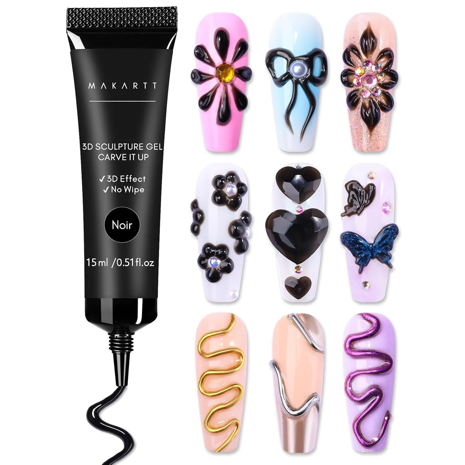 3D Nail Gel - Nail Art Sculpting Gel Nail Glue 15G No Wipe Clear Gel Polish for Nail Designs DIY Nail Art for Drawing, Molding, Sculpture and Decoration