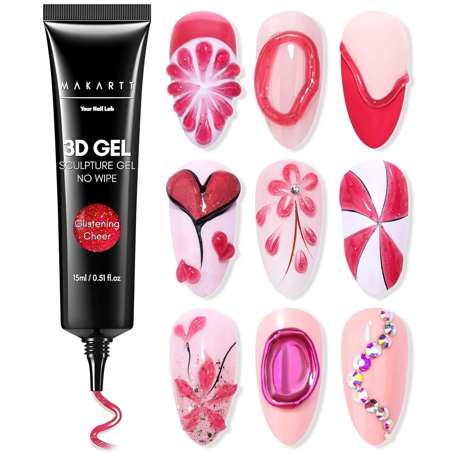 3D Nail Gel - Nail Art Sculpting Gel Nail Glue 15G No Wipe Clear Gel Polish for Nail Designs DIY Nail Art for Drawing, Molding, Sculpture and Decoration