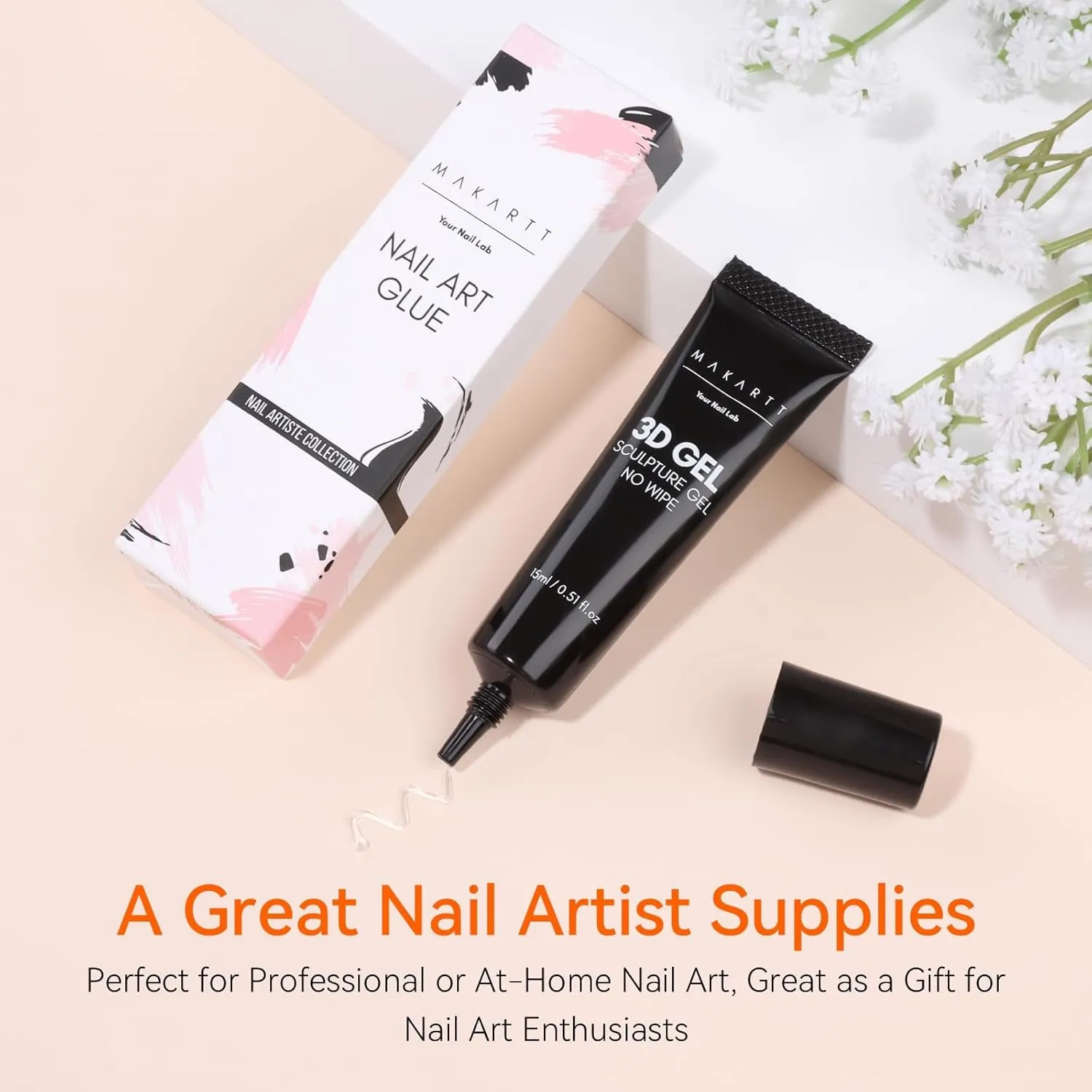 3D Nail Gel - Nail Art Sculpting Gel Nail Glue 15G No Wipe Clear Gel Polish for Nail Designs DIY Nail Art for Drawing, Molding, Sculpture and Decoration