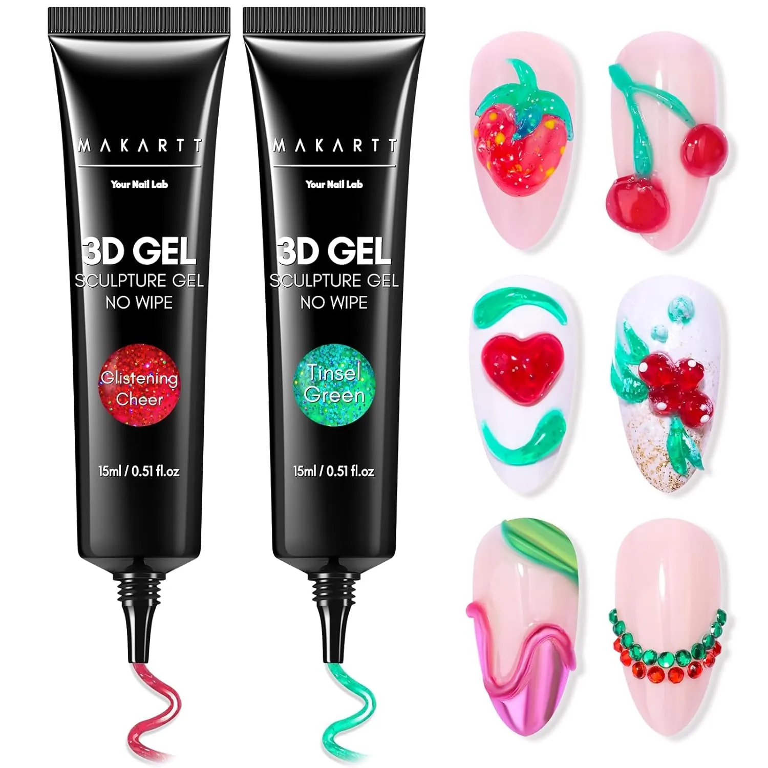 3D Nail Gel - Nail Art Sculpting Gel Nail Glue 15G No Wipe Clear Gel Polish for Nail Designs DIY Nail Art for Drawing, Molding, Sculpture and Decoration