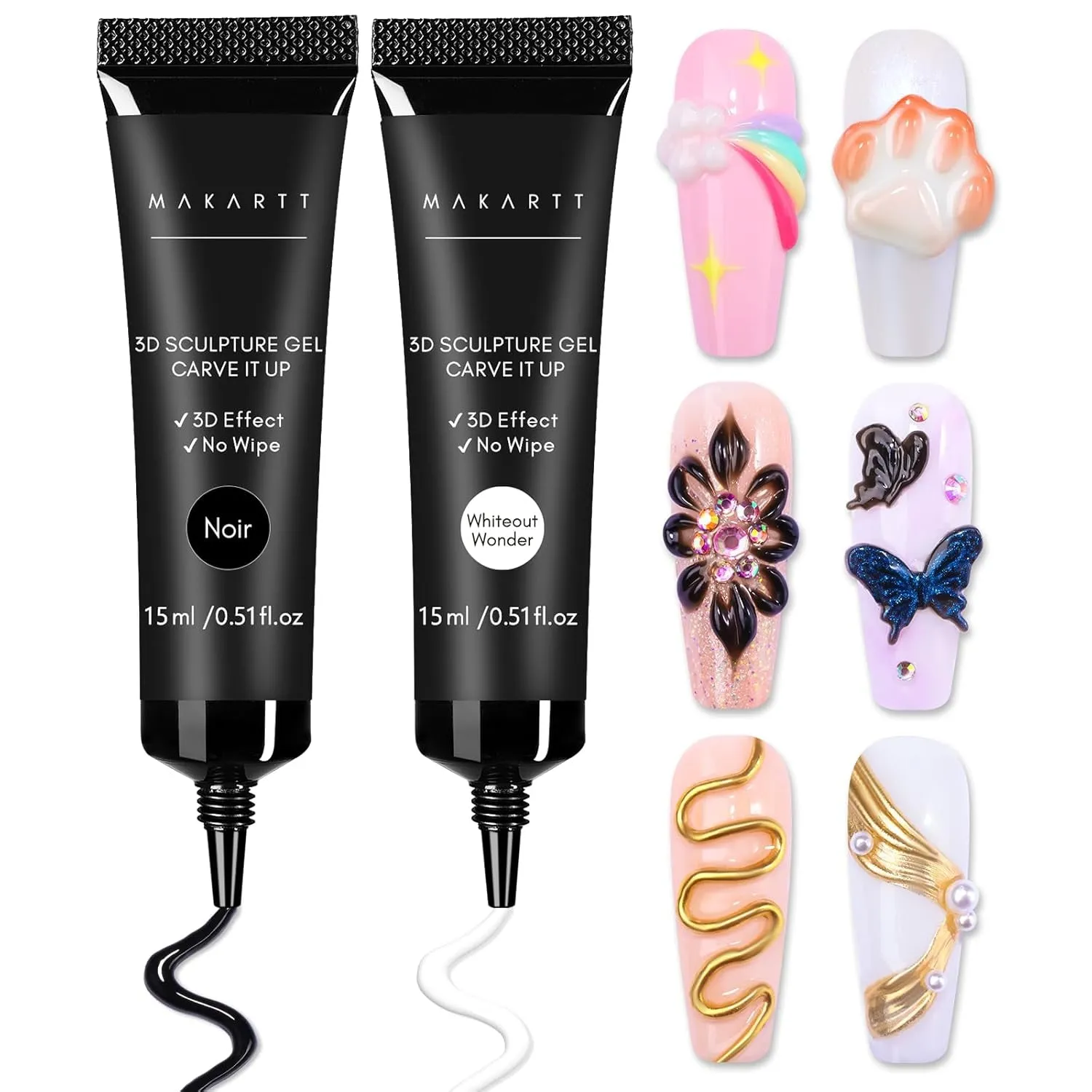 3D Nail Gel - Nail Art Sculpting Gel Nail Glue 15G No Wipe Clear Gel Polish for Nail Designs DIY Nail Art for Drawing, Molding, Sculpture and Decoration
