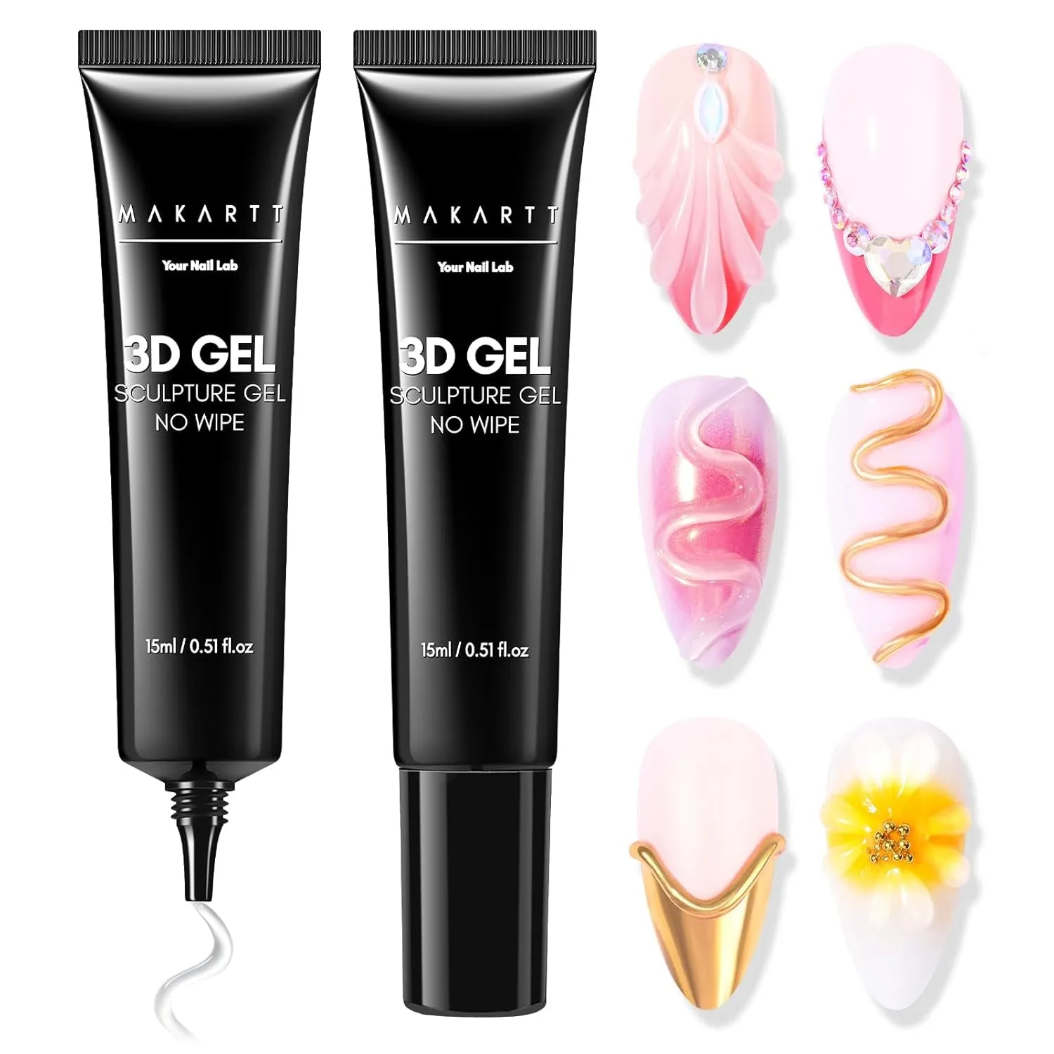 3D Nail Gel - Nail Art Sculpting Gel Nail Glue 15G No Wipe Clear Gel Polish for Nail Designs DIY Nail Art for Drawing, Molding, Sculpture and Decoration