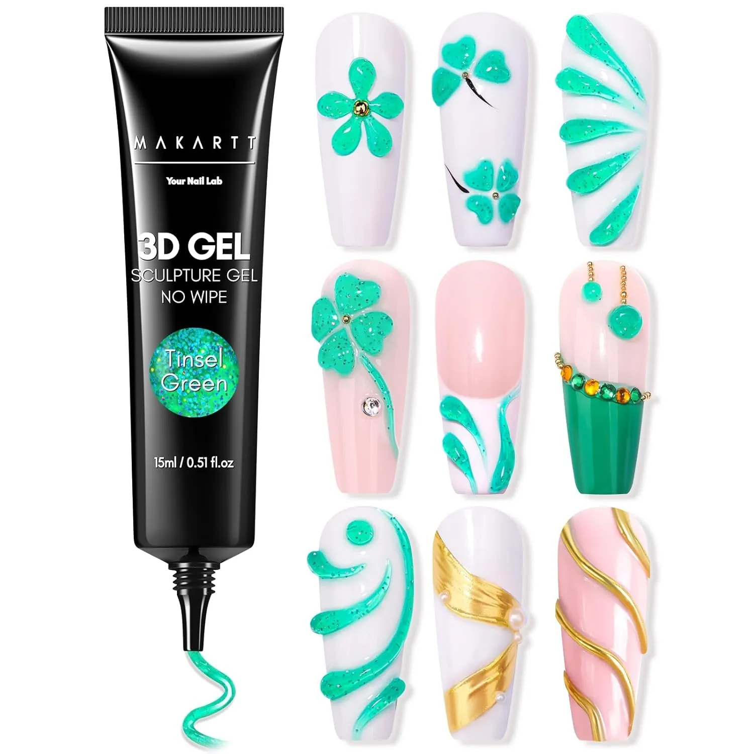 3D Nail Gel - Nail Art Sculpting Gel Nail Glue 15G No Wipe Clear Gel Polish for Nail Designs DIY Nail Art for Drawing, Molding, Sculpture and Decoration