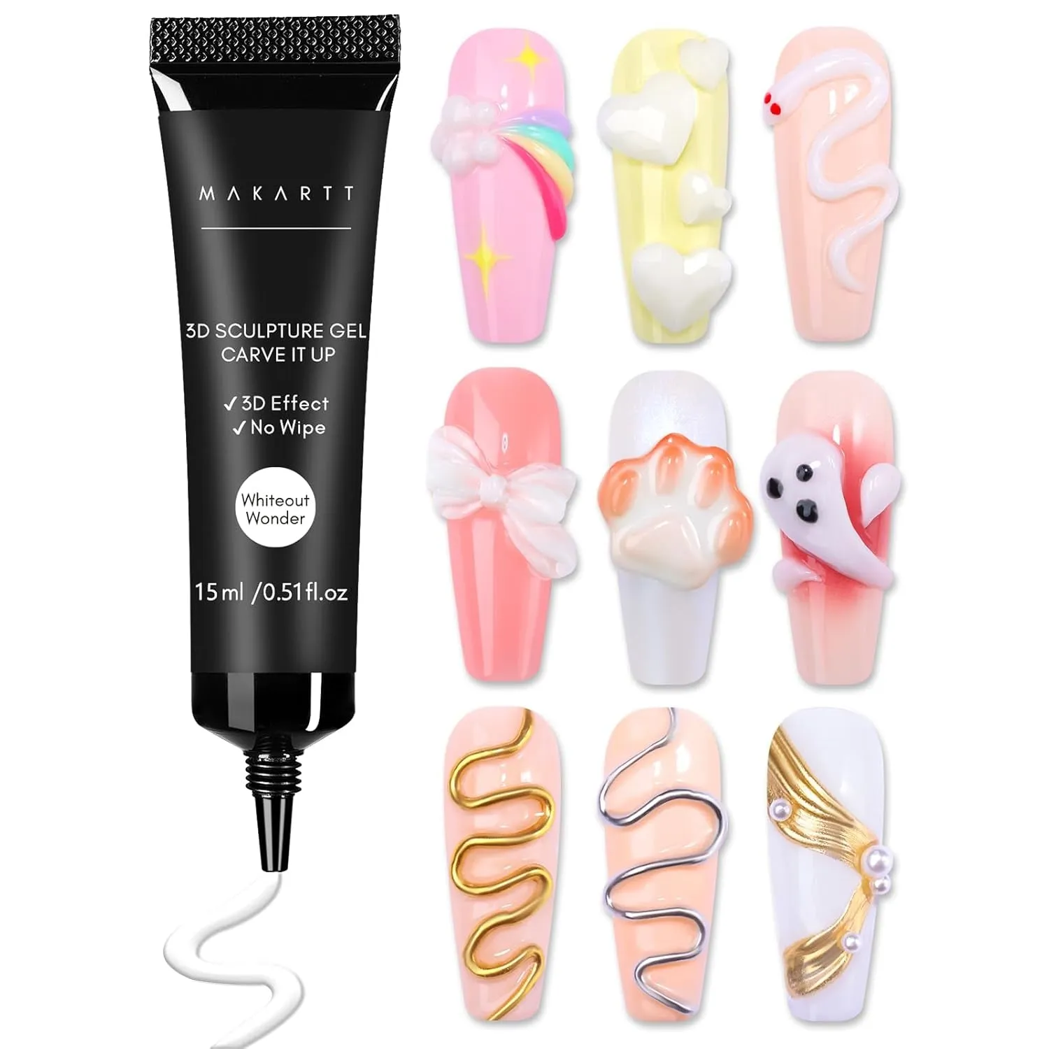 3D Nail Gel - Nail Art Sculpting Gel Nail Glue 15G No Wipe Clear Gel Polish for Nail Designs DIY Nail Art for Drawing, Molding, Sculpture and Decoration