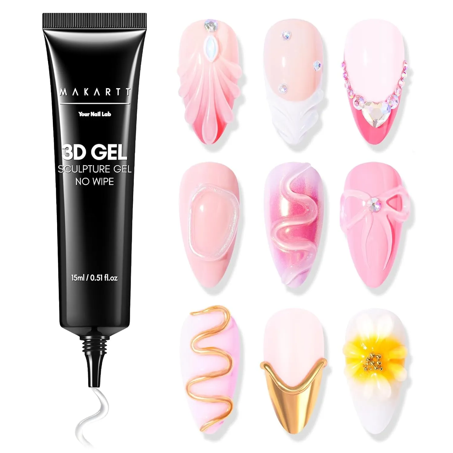 3D Nail Gel - Nail Art Sculpting Gel Nail Glue 15G No Wipe Clear Gel Polish for Nail Designs DIY Nail Art for Drawing, Molding, Sculpture and Decoration