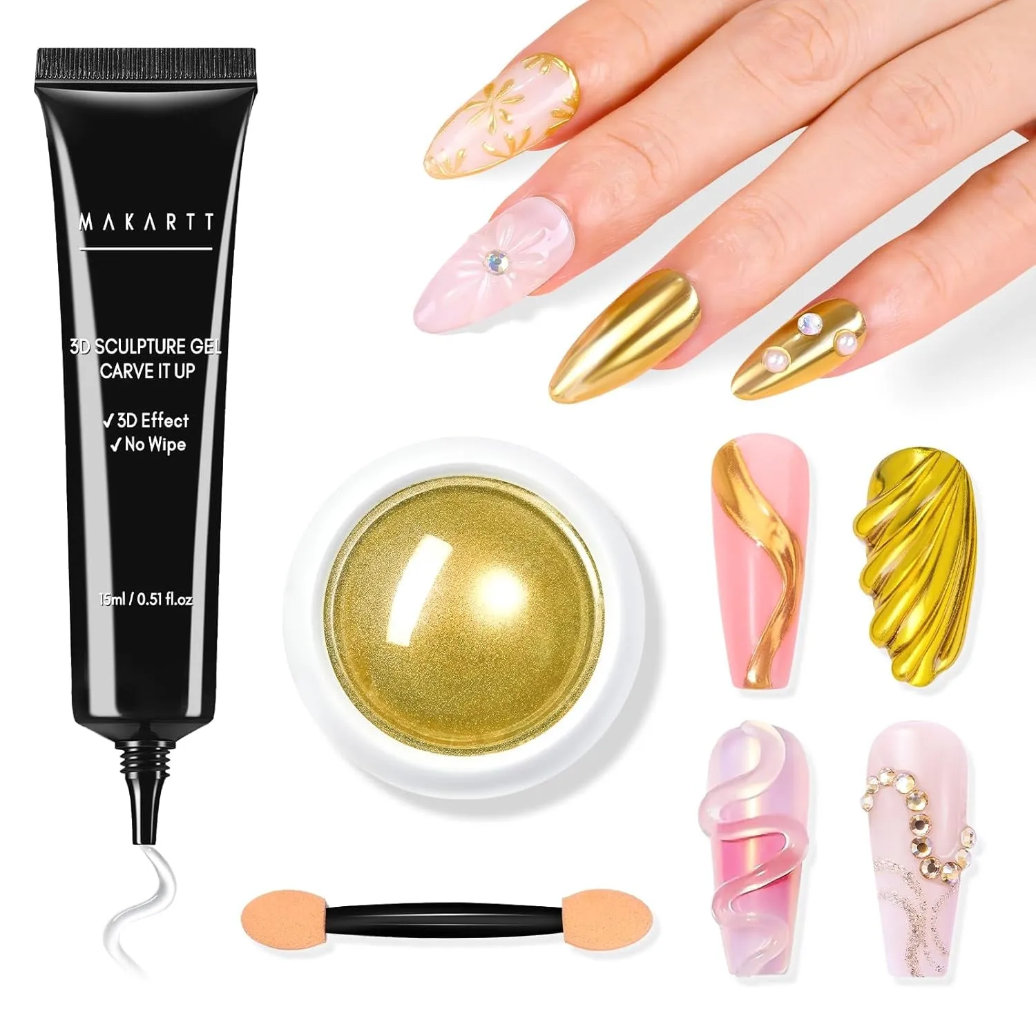 3D Nail Gel - Nail Art Sculpting Gel Nail Glue 15G No Wipe Clear Gel Polish for Nail Designs DIY Nail Art for Drawing, Molding, Sculpture and Decoration