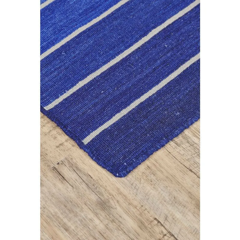 4' X 6' Striped Hand-Tufted Wool/Cotton Blue Area Rug