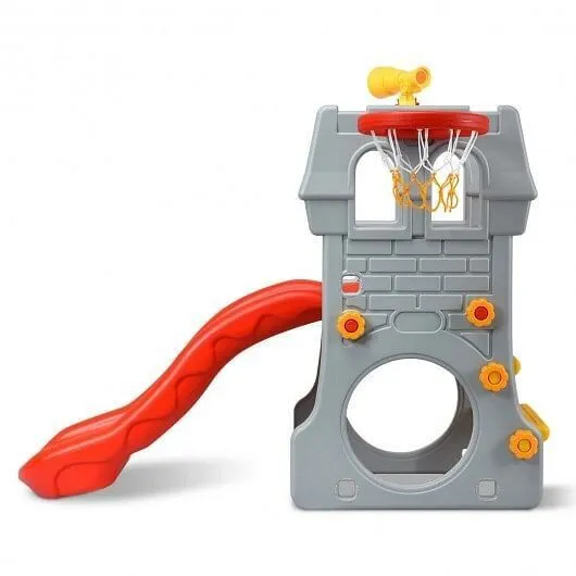 5 in 1 Toddler Climber Slide Playset with Basketball Hoop and Telescope - Color: