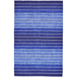 5' X 8' Striped Hand-Tufted Wool/Cotton Blue Area Rug