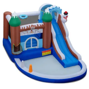 6-in-1 Winter Theme Snowman Inflatable Castle with Slide and Trampoline without