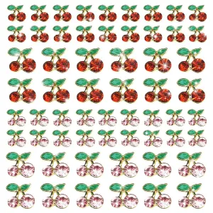 60 Pcs 3D Cherry Nail Charms Cherry Nail Rhinestones Nail Art Shiny Gems Nail Studs Cute Fruit Nail Diamond Crystal Luxury Jewelry for Nails Face Makeup Women Crafts Diy(Pink/Red Gold, 6Mm/8Mm)