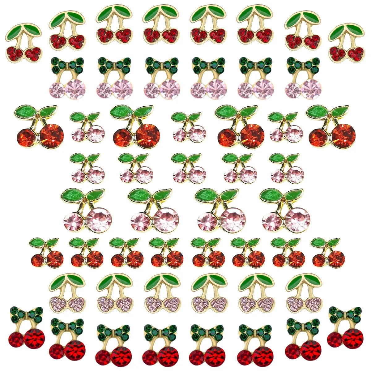 60 Pcs 3D Cherry Nail Charms Cherry Nail Rhinestones Nail Art Shiny Gems Nail Studs Cute Fruit Nail Diamond Crystal Luxury Jewelry for Nails Face Makeup Women Crafts Diy(Pink/Red Gold, 6Mm/8Mm)