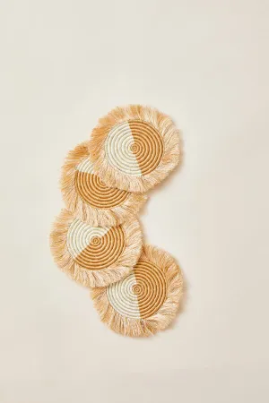 Akeza Fringe Coasters in White - Set of 4