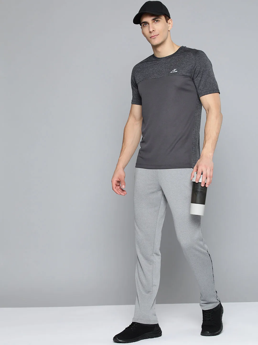 Alcis Men Charcoal Grey Slim Fit Running T-shirt