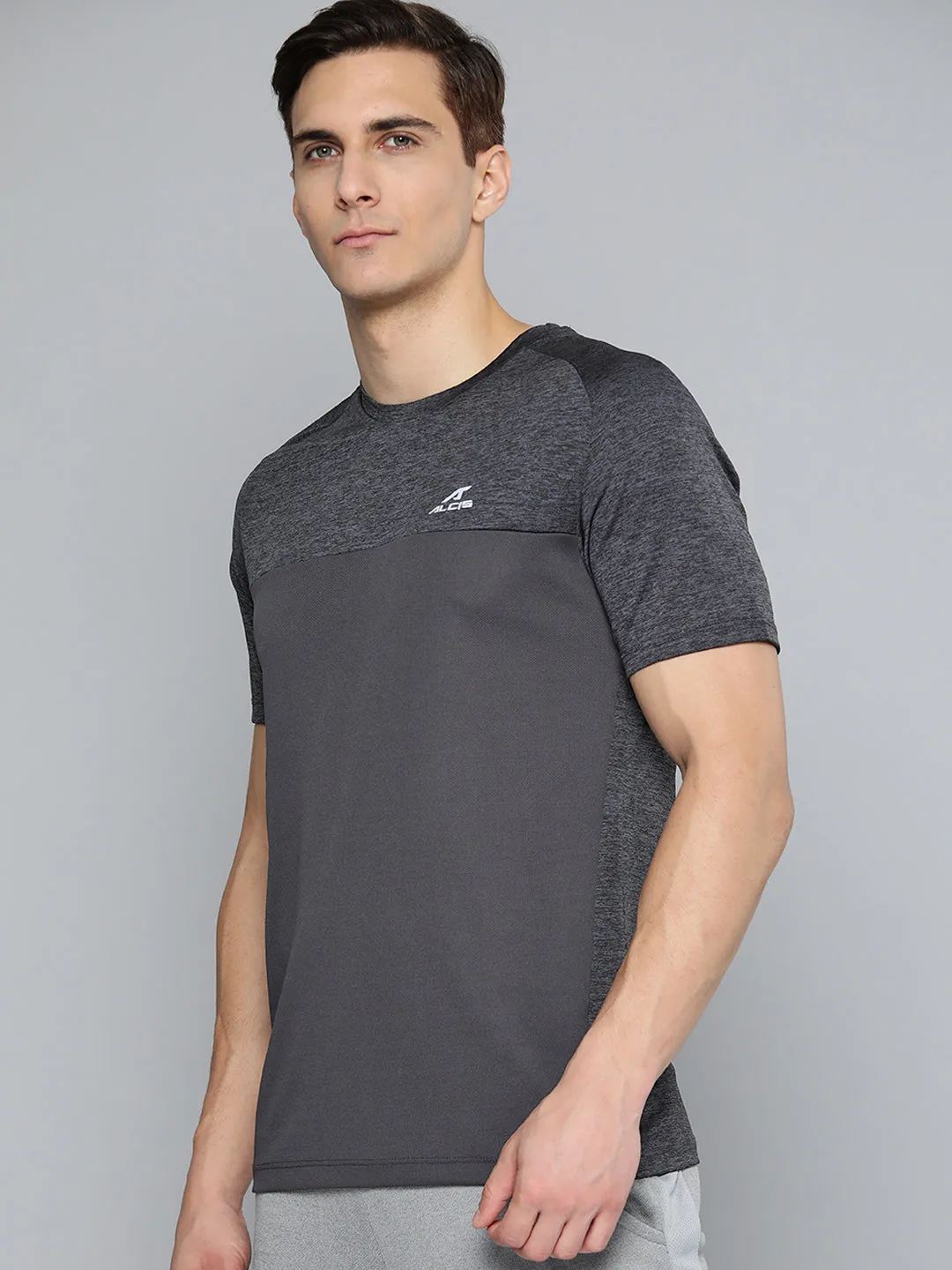 Alcis Men Charcoal Grey Slim Fit Running T-shirt