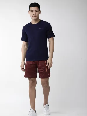 Alcis Men Navy Blue Self Striped Round Neck Outdoor T-shirt