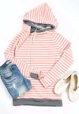 Ampersand Ave. Double Hooded Sweatshirt ~ Striped Salmon