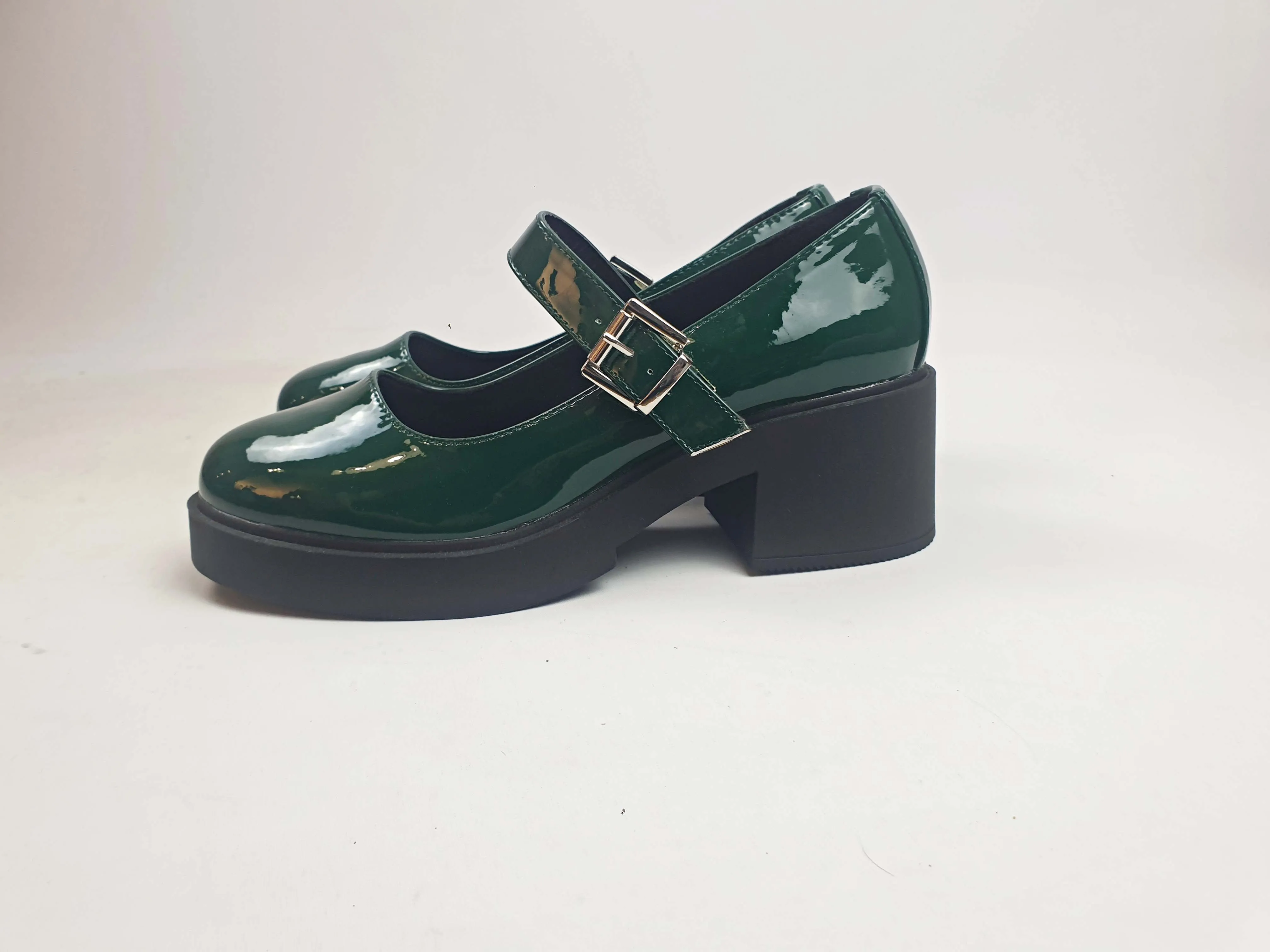 Asos patent green chunky heel Mary jane style shoes size 40