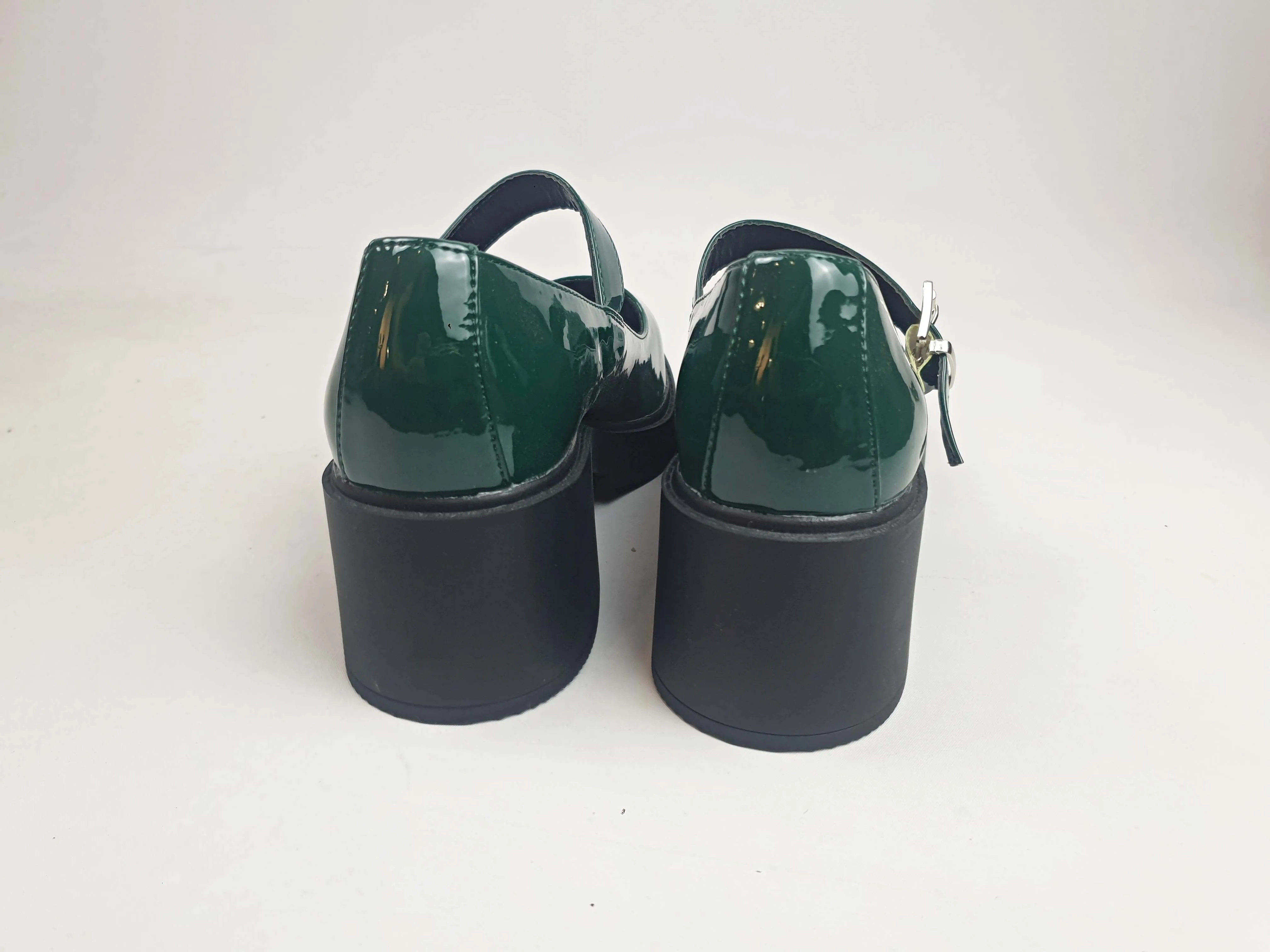 Asos patent green chunky heel Mary jane style shoes size 40