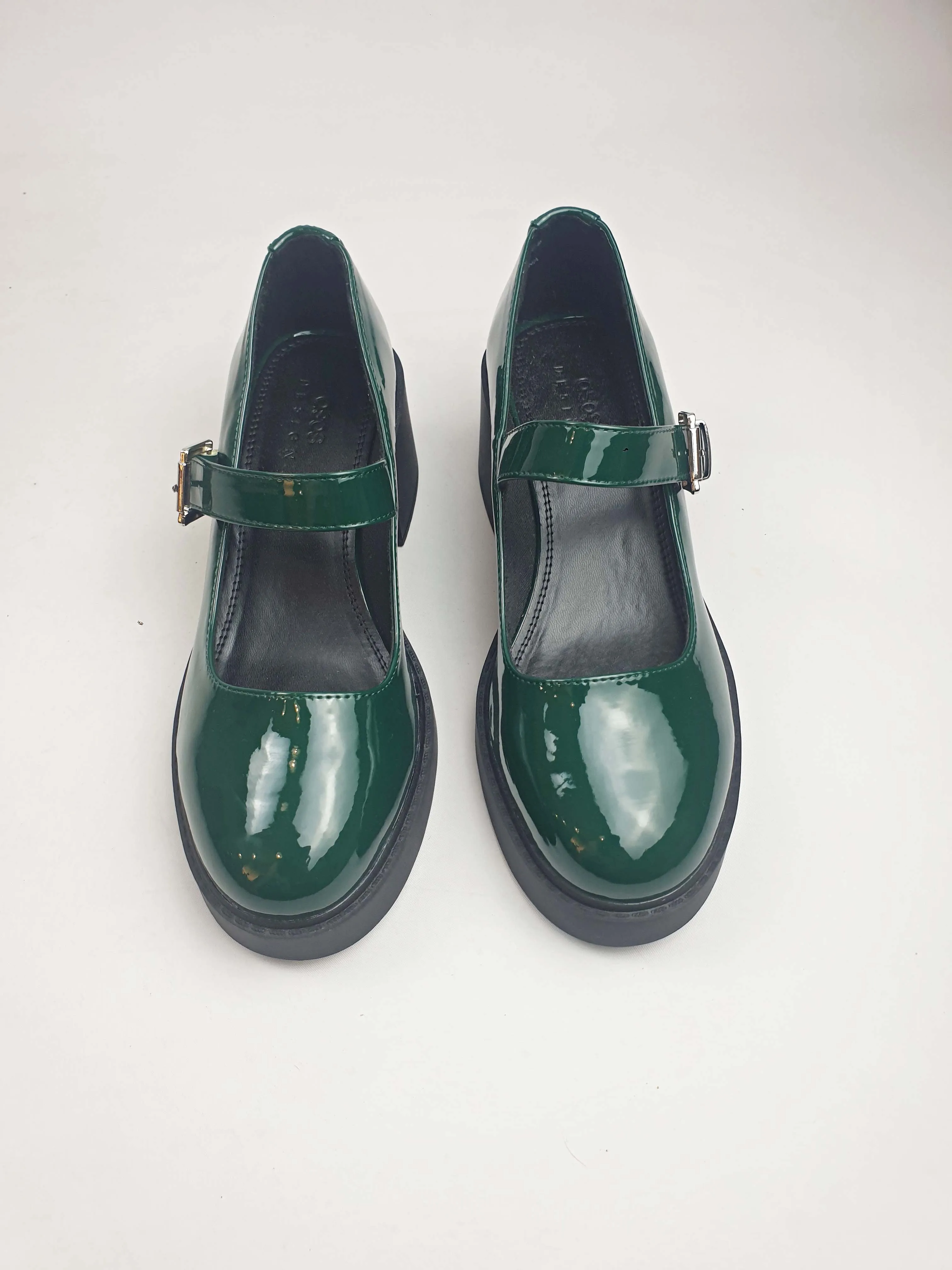 Asos patent green chunky heel Mary jane style shoes size 40