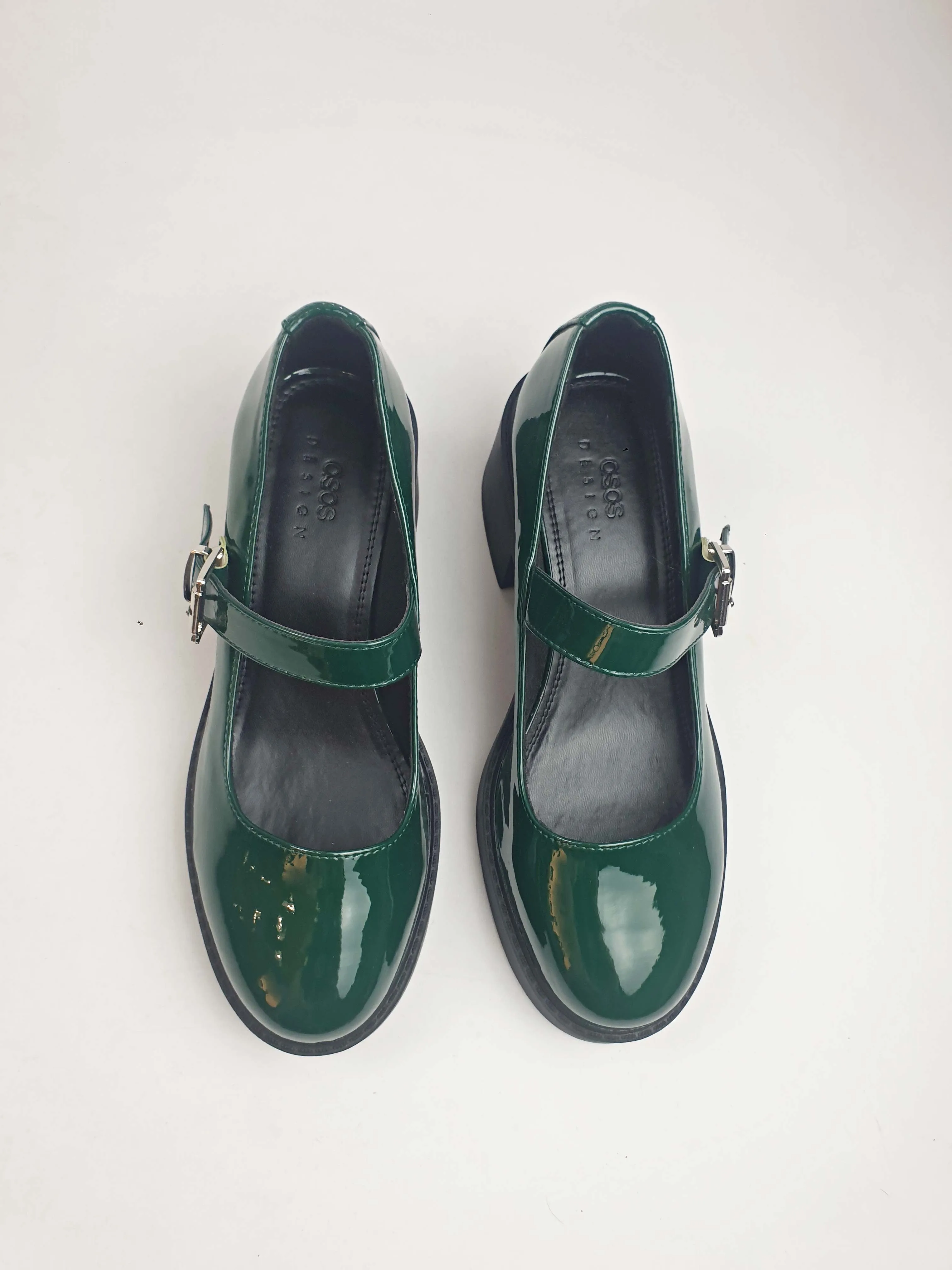 Asos patent green chunky heel Mary jane style shoes size 40