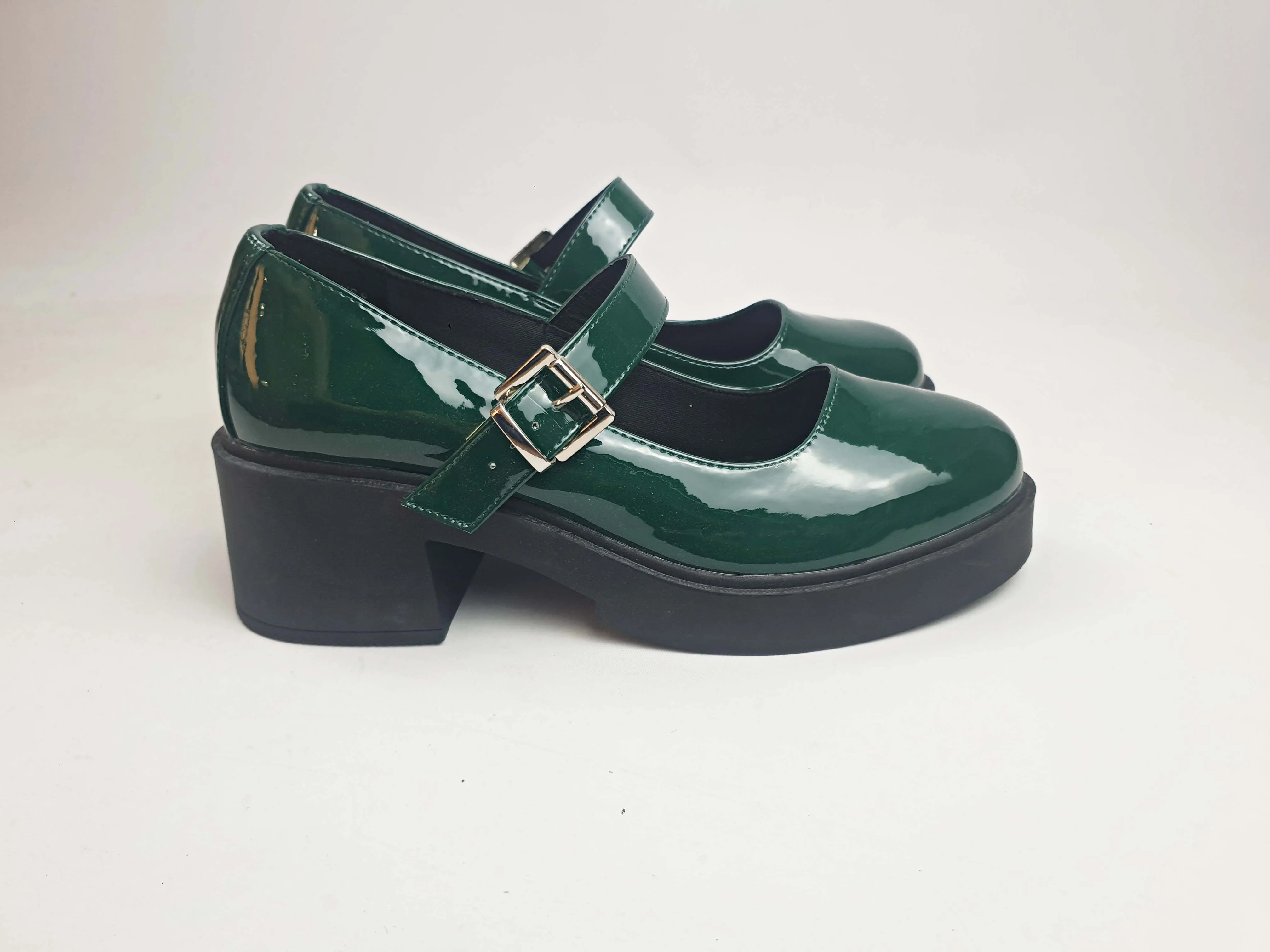 Asos patent green chunky heel Mary jane style shoes size 40