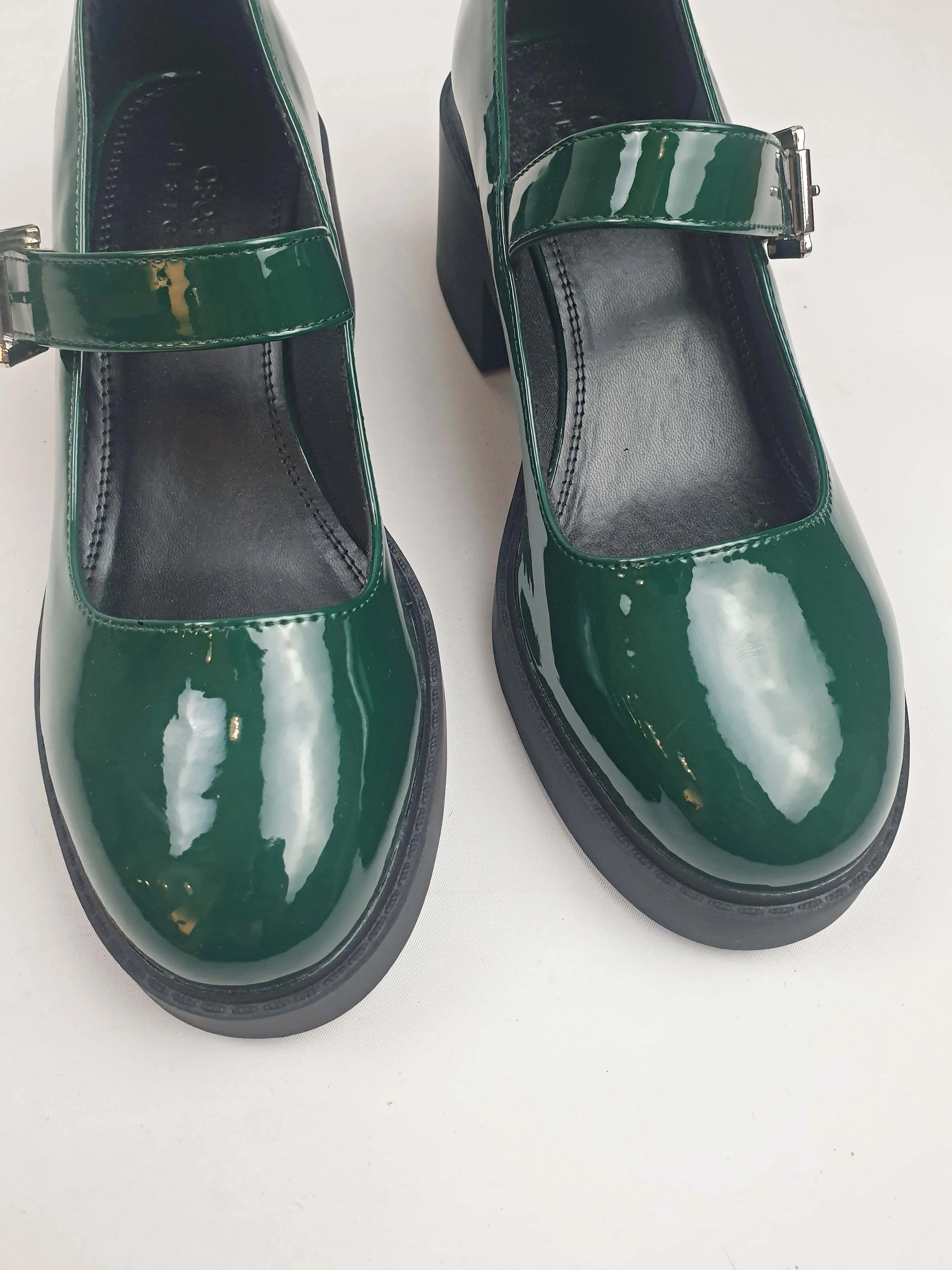 Asos patent green chunky heel Mary jane style shoes size 40