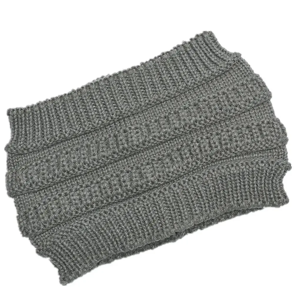 Autumn Winter Ponytail Beanie Hat - Women's Solid Color Knitted Crochet Stretch Hat for Warmer Headwear