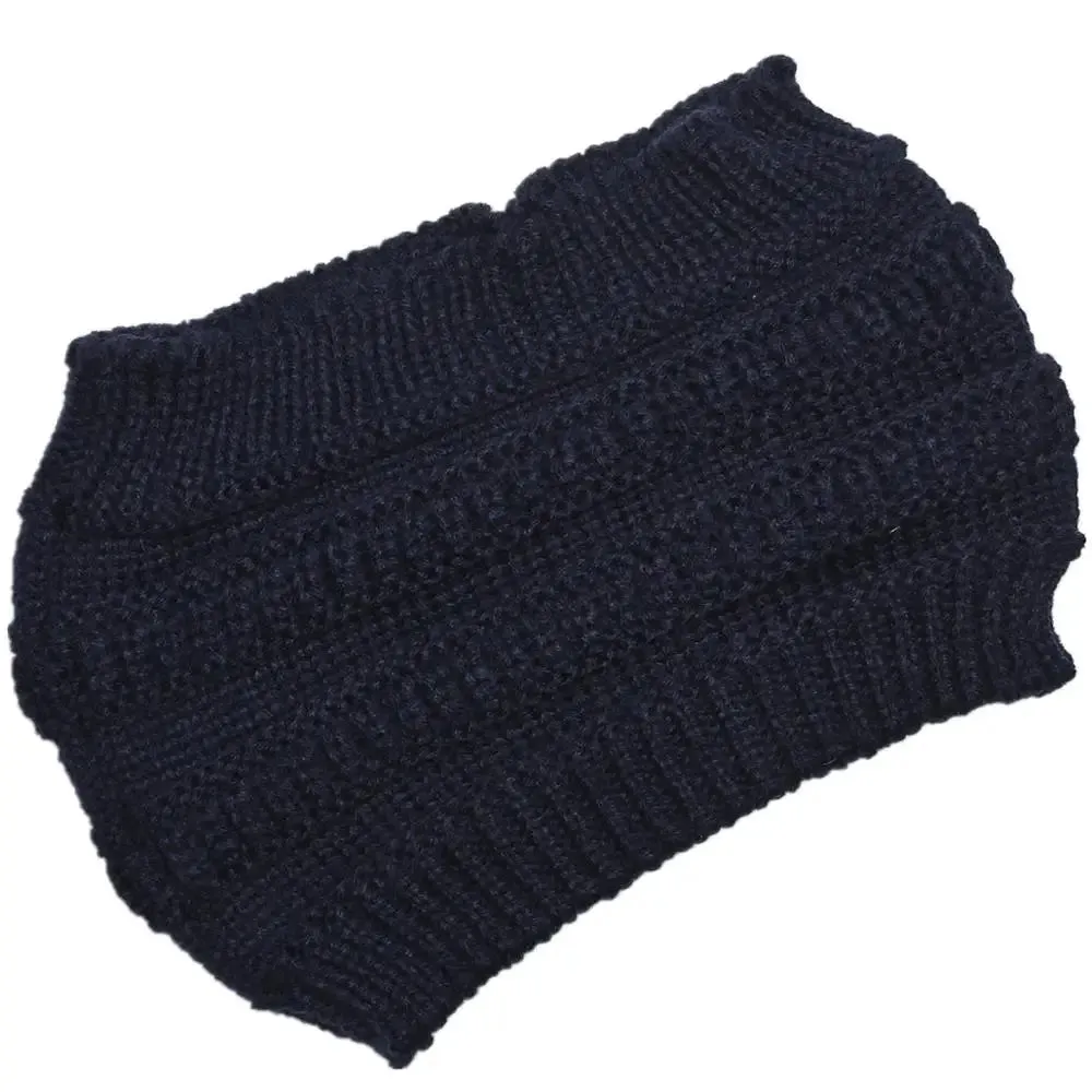 Autumn Winter Ponytail Beanie Hat - Women's Solid Color Knitted Crochet Stretch Hat for Warmer Headwear